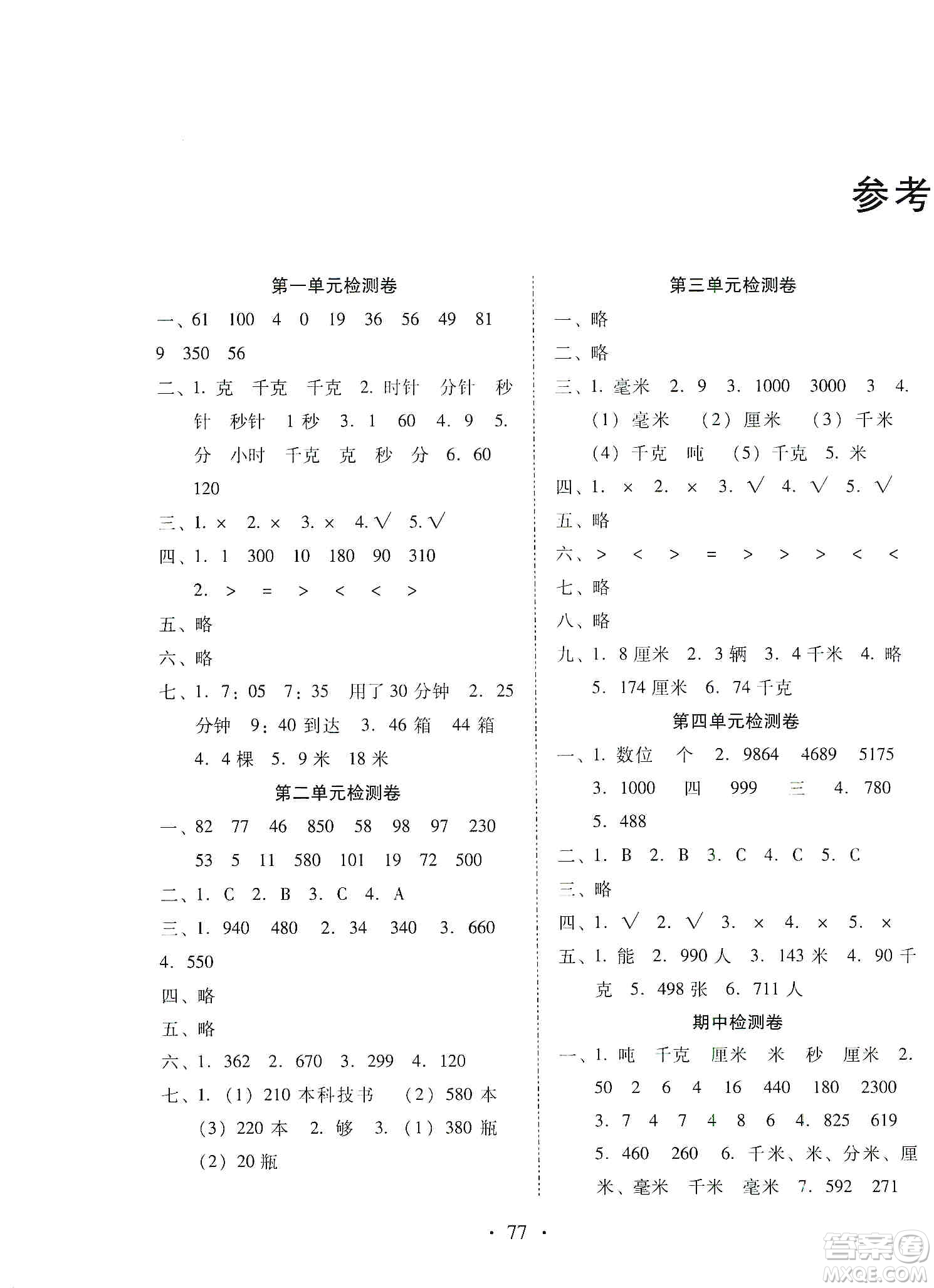 云南教育出版社2019金牌試卷秋一線名師提優(yōu)試卷三年級(jí)數(shù)學(xué)上冊(cè)答案