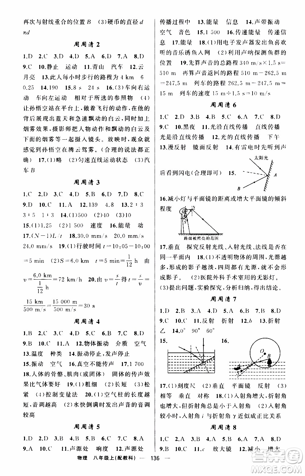 2019年我的書(shū)會(huì)講課四清導(dǎo)航物理八年級(jí)上教科版參考答案