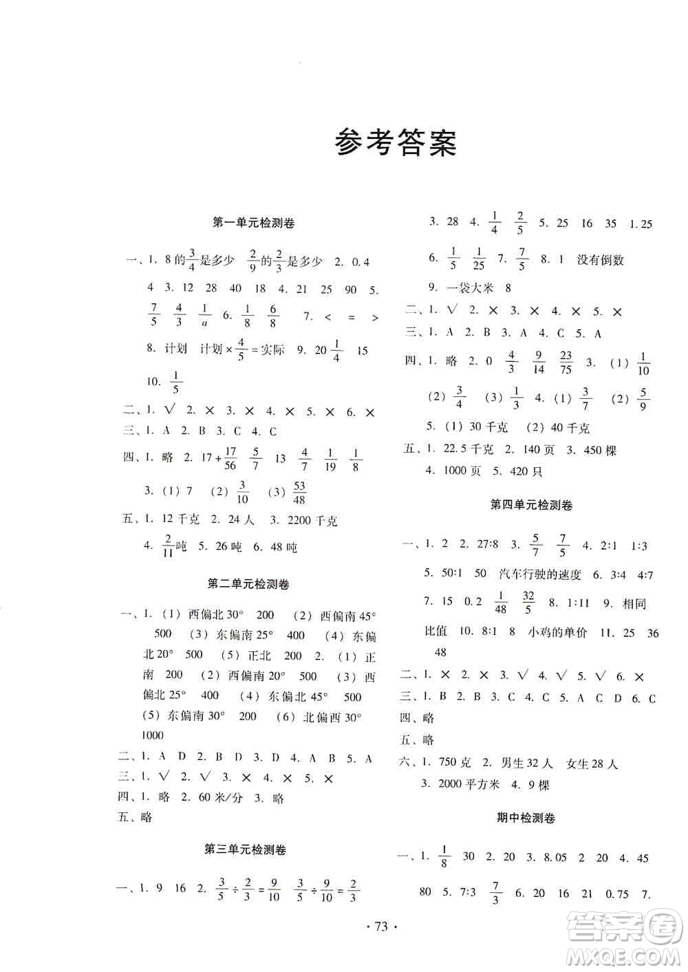 云南教育出版社2019金牌試卷秋一線名師提優(yōu)試卷六年級數(shù)學(xué)上冊答案