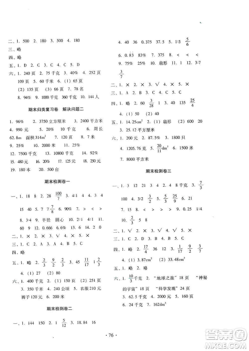 云南教育出版社2019金牌試卷秋一線名師提優(yōu)試卷六年級數(shù)學(xué)上冊答案