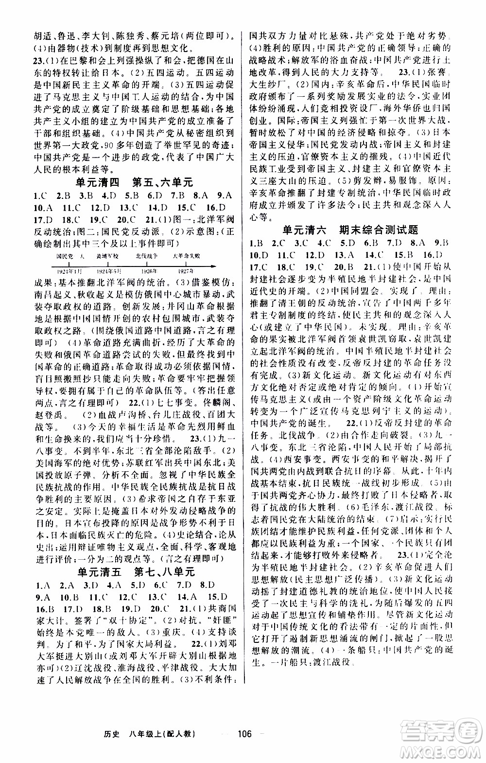 2019年我的書會講課四清導航歷史八年級上人教版參考答案