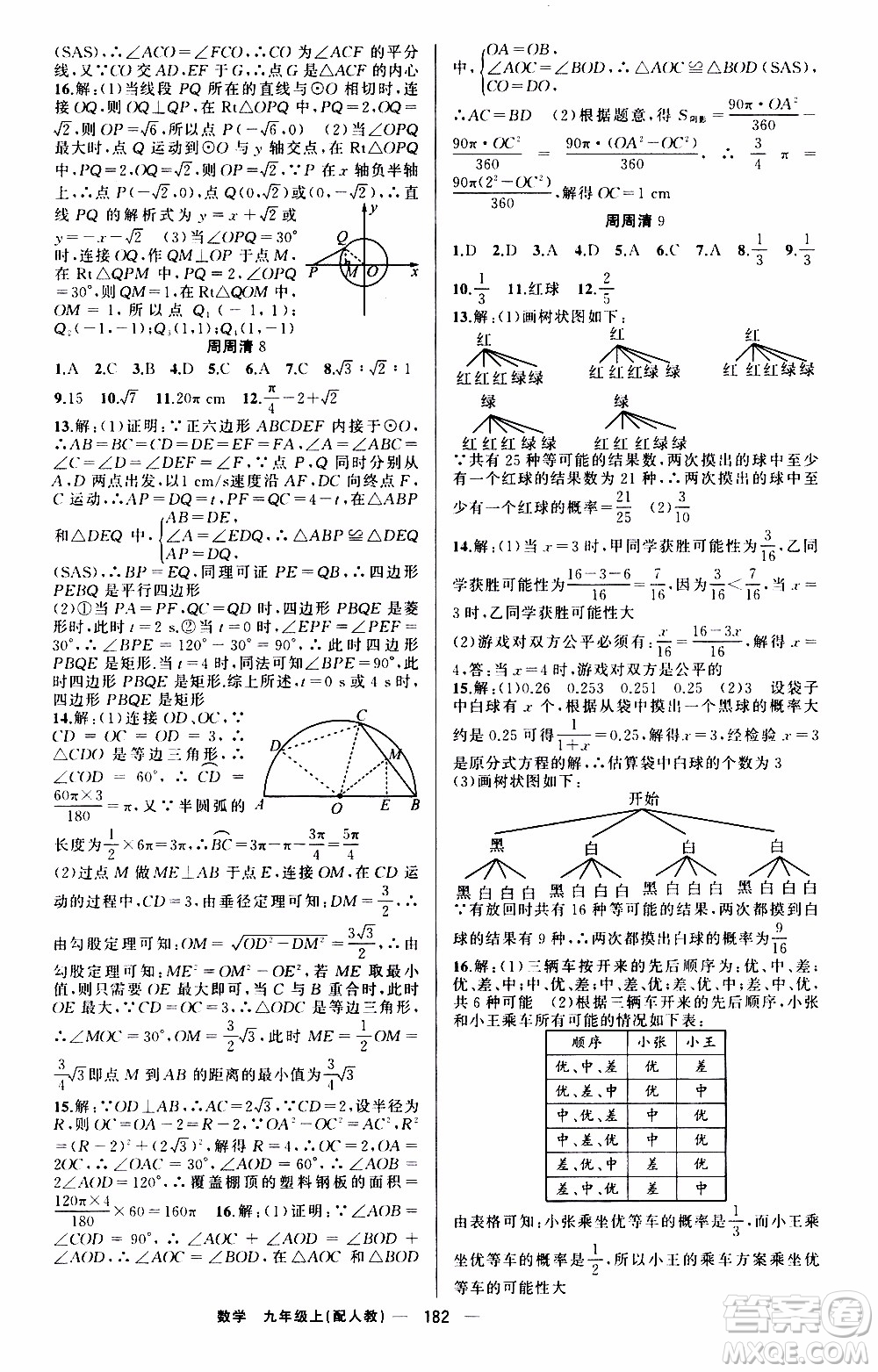 2019年我的書會講課四清導航數(shù)學九年級上RJ人教版參考答案