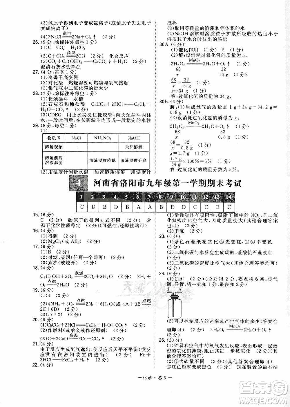 西藏人民出版社天利38套2019-2020初中名校期末聯(lián)考測試卷化學(xué)九年級第一學(xué)期人教版答案