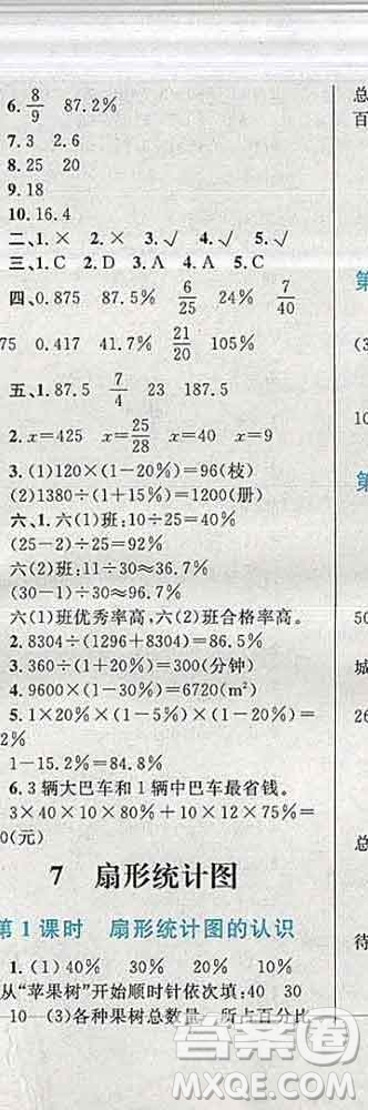 2019年小學(xué)同步考優(yōu)化設(shè)計小超人作業(yè)本六年級數(shù)學(xué)上冊人教版答案