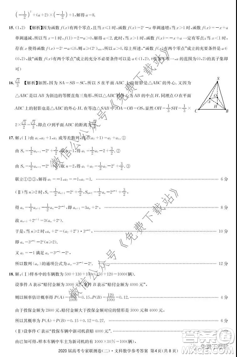 2020屆高考專家聯(lián)測卷二文科數(shù)學(xué)試題及答案