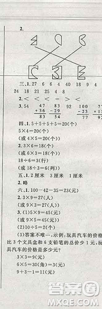 2019年小學(xué)同步考優(yōu)化設(shè)計(jì)小超人作業(yè)本二年級(jí)數(shù)學(xué)上冊(cè)人教版答案