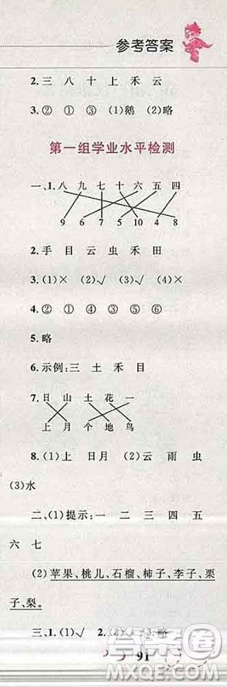 2019年小學(xué)同步考優(yōu)化設(shè)計小超人作業(yè)本一年級語文上冊人教版答案