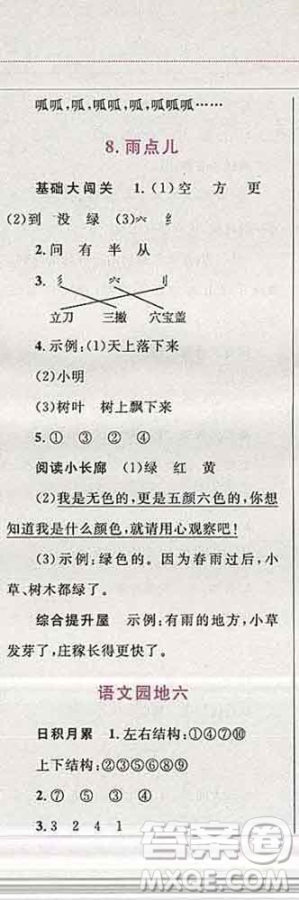 2019年小學(xué)同步考優(yōu)化設(shè)計小超人作業(yè)本一年級語文上冊人教版答案