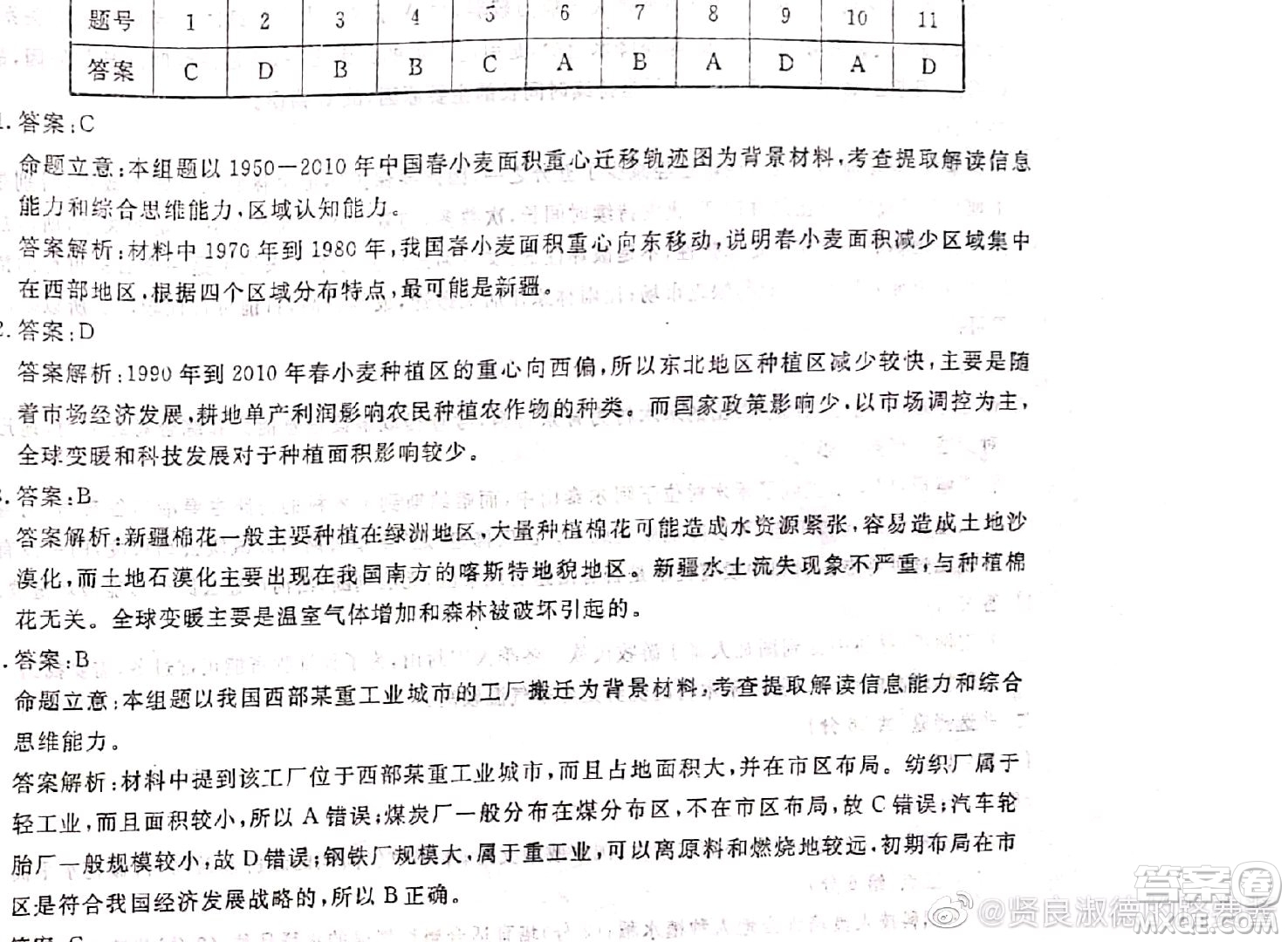 國(guó)考1號(hào)高中2020屆畢業(yè)班基礎(chǔ)知識(shí)滾動(dòng)測(cè)試6地理答案