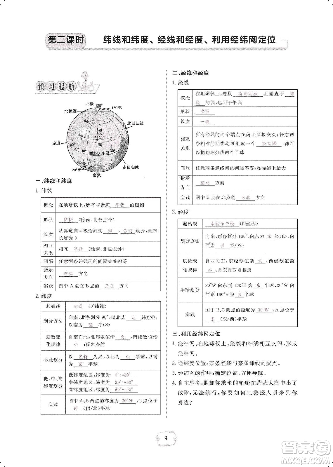 芝麻開(kāi)花2019領(lǐng)航新課標(biāo)練習(xí)冊(cè)七年級(jí)地理上冊(cè)人教版答案