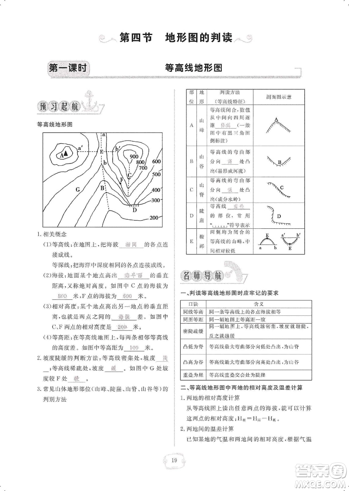 芝麻開(kāi)花2019領(lǐng)航新課標(biāo)練習(xí)冊(cè)七年級(jí)地理上冊(cè)人教版答案