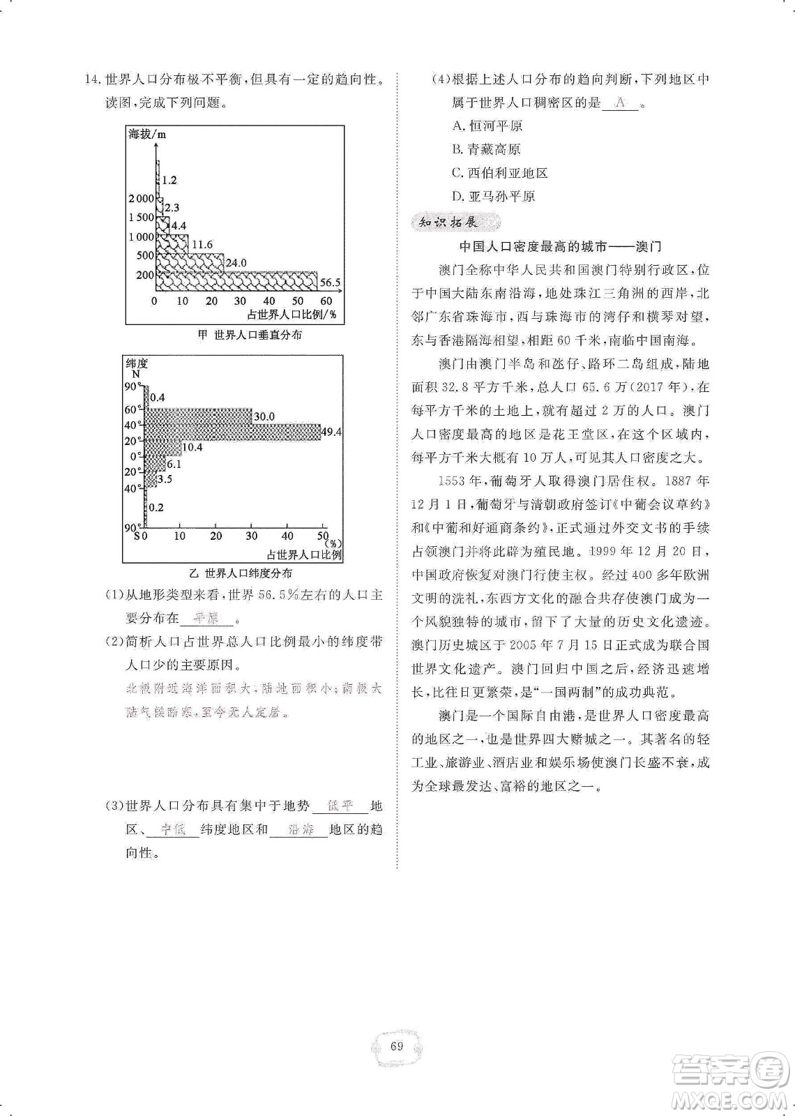 芝麻開(kāi)花2019領(lǐng)航新課標(biāo)練習(xí)冊(cè)七年級(jí)地理上冊(cè)人教版答案