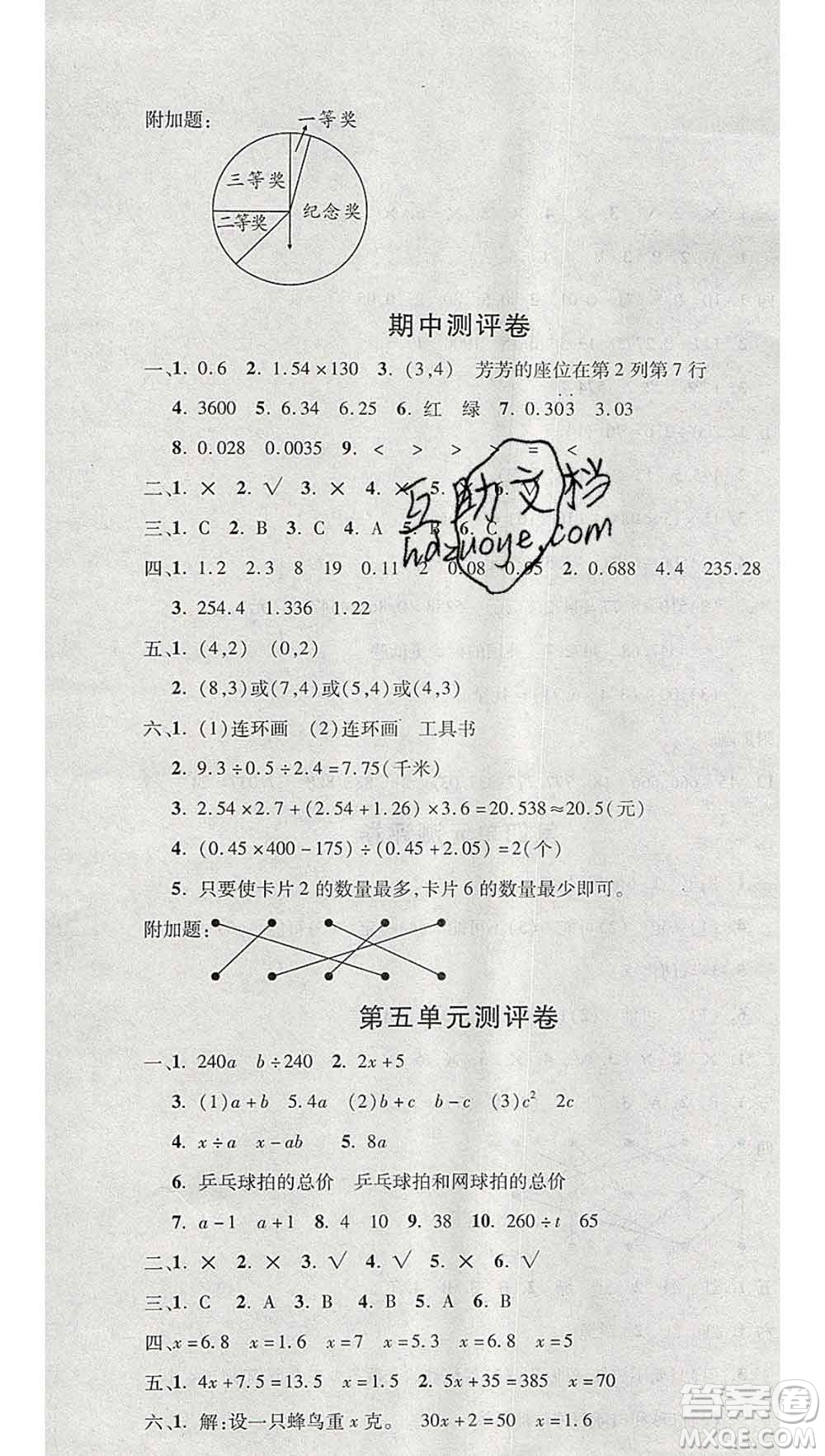 西安出版社2019年三甲文化創(chuàng)新考王五年級(jí)數(shù)學(xué)上冊(cè)人教版答案