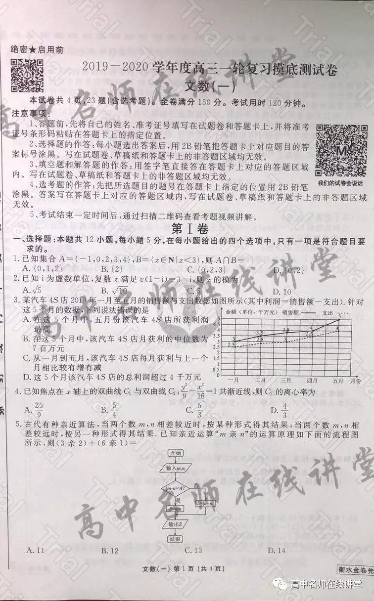 衡水金卷2019-2020學(xué)年度高三一輪復(fù)習(xí)摸底測(cè)試卷一文數(shù)試題及答案