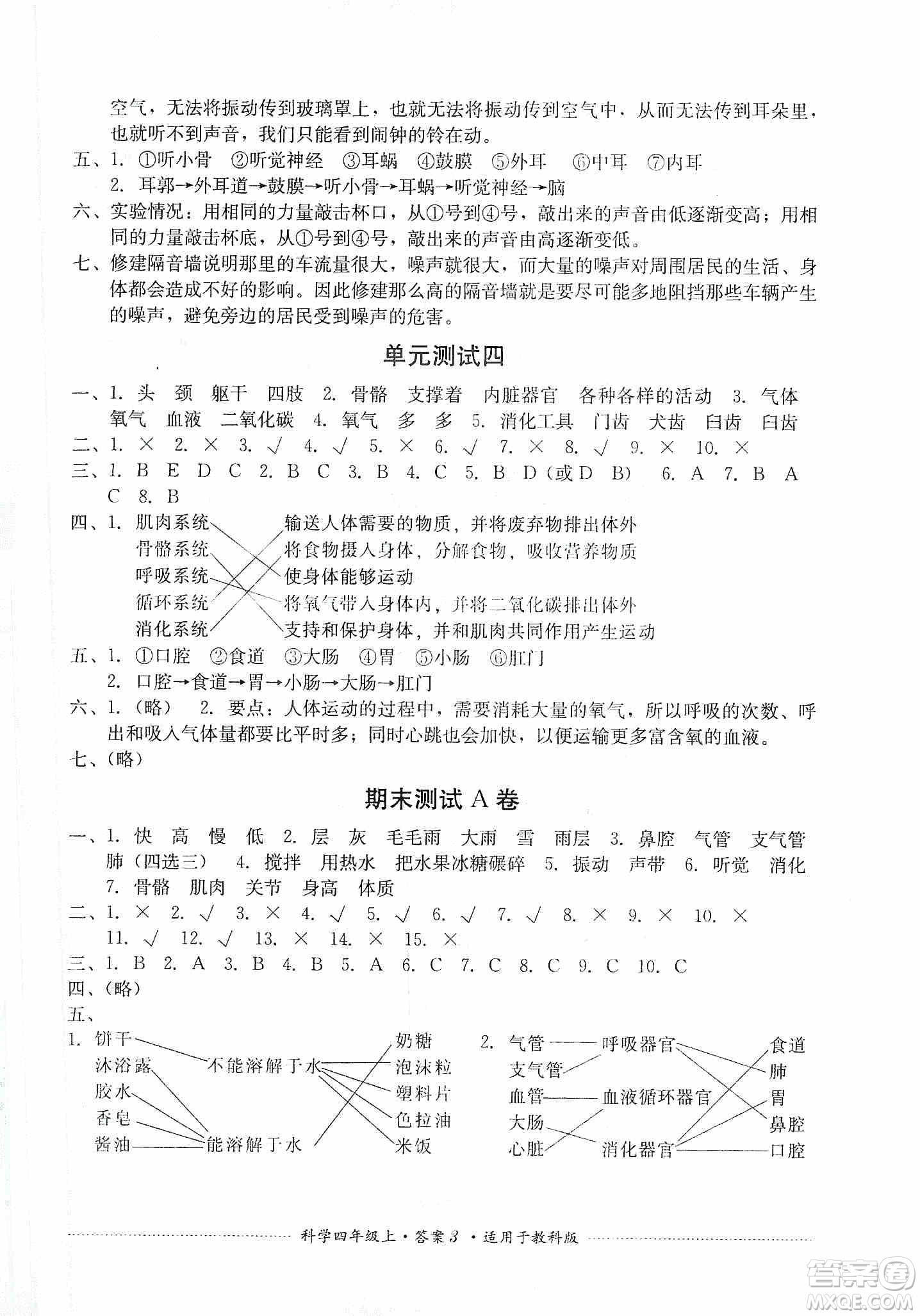 四川教育出版社2019課程標(biāo)準(zhǔn)小學(xué)單元測(cè)試四年級(jí)科學(xué)上冊(cè)教科版答案