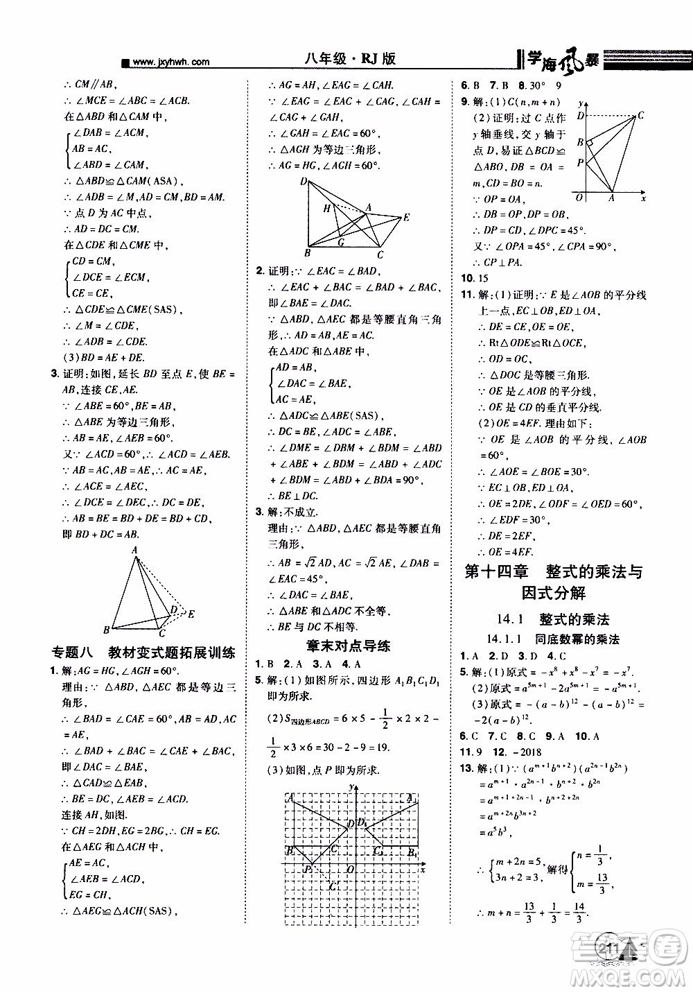 宇恒文化2019年學(xué)海風(fēng)暴初中同步系列數(shù)學(xué)八年級上冊RJ人教版參考答案