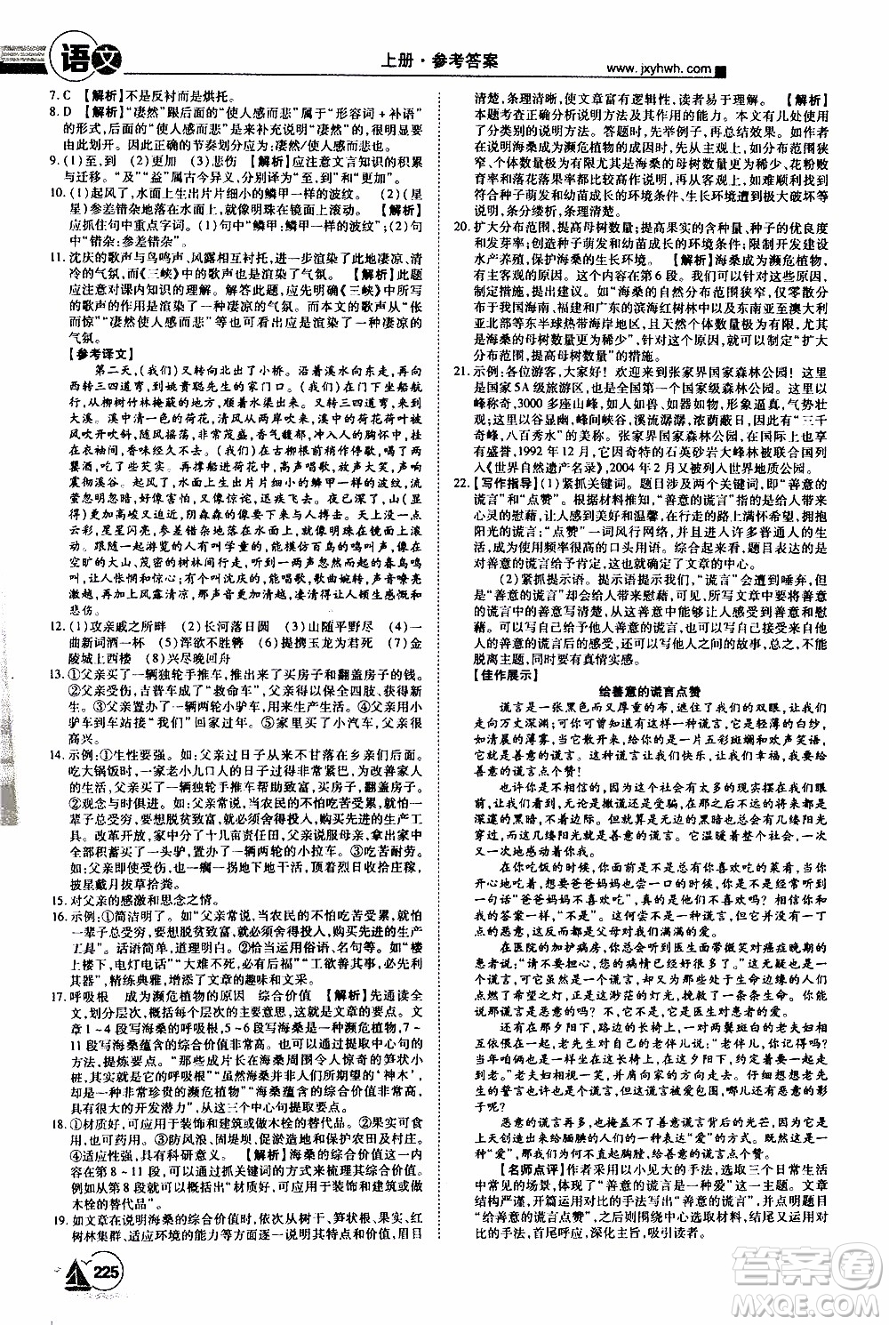 宇恒文化2019年學(xué)海風(fēng)暴初中同步系列語文八年級(jí)上冊RJ人教版參考答案