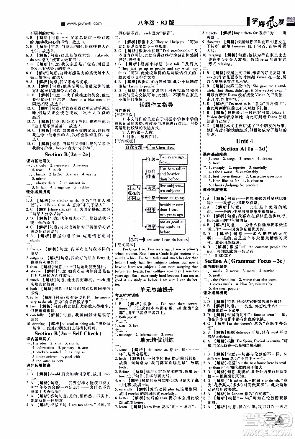 宇恒文化2019年學海風暴初中同步系列英語八年級上冊RJ人教版參考答案