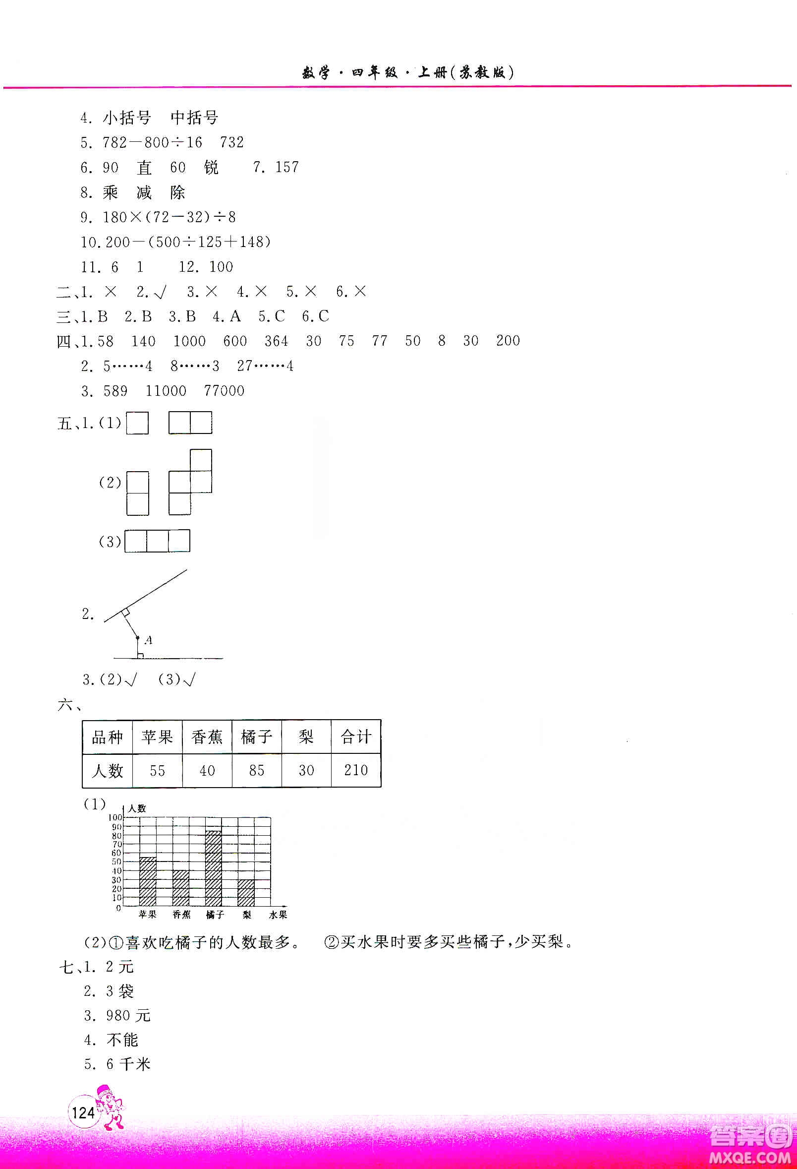 河南大學出版社2019新課程練習冊四年級數學上冊蘇教版答案