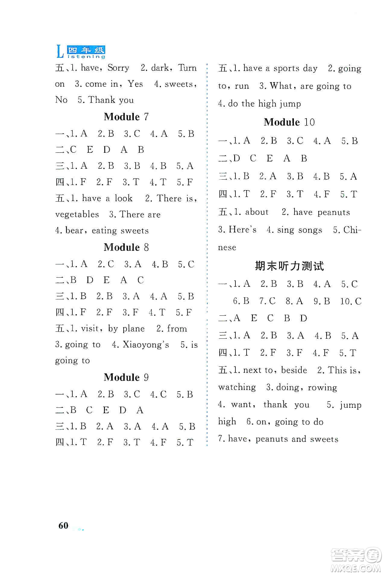 山東科學(xué)技術(shù)出版社2019英語(yǔ)同步聽(tīng)力練習(xí)冊(cè)四年級(jí)上冊(cè)精編版答案