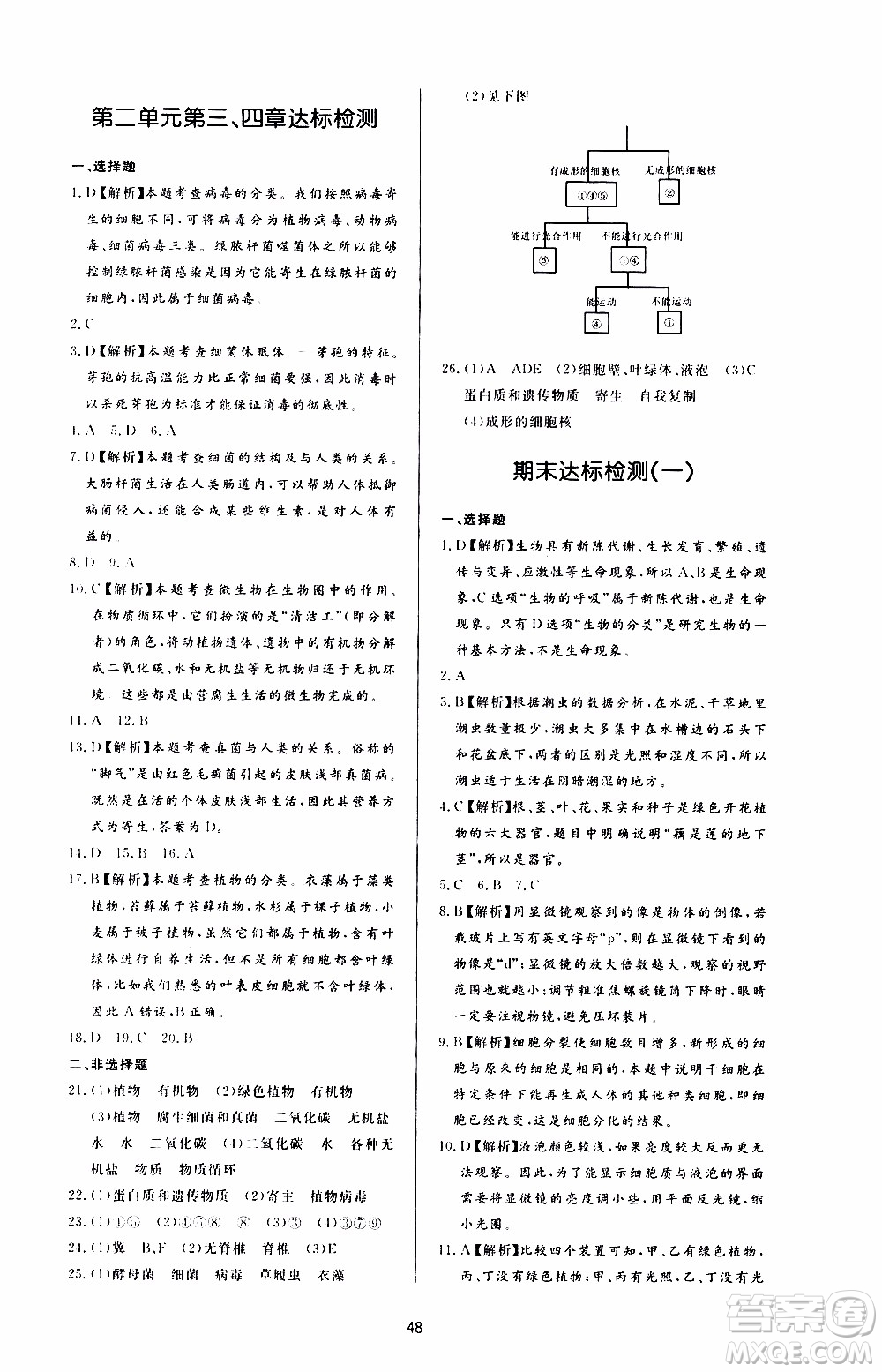 濟(jì)南出版社2019年新課程學(xué)習(xí)與檢測(cè)生物學(xué)七年級(jí)上冊(cè)參考答案