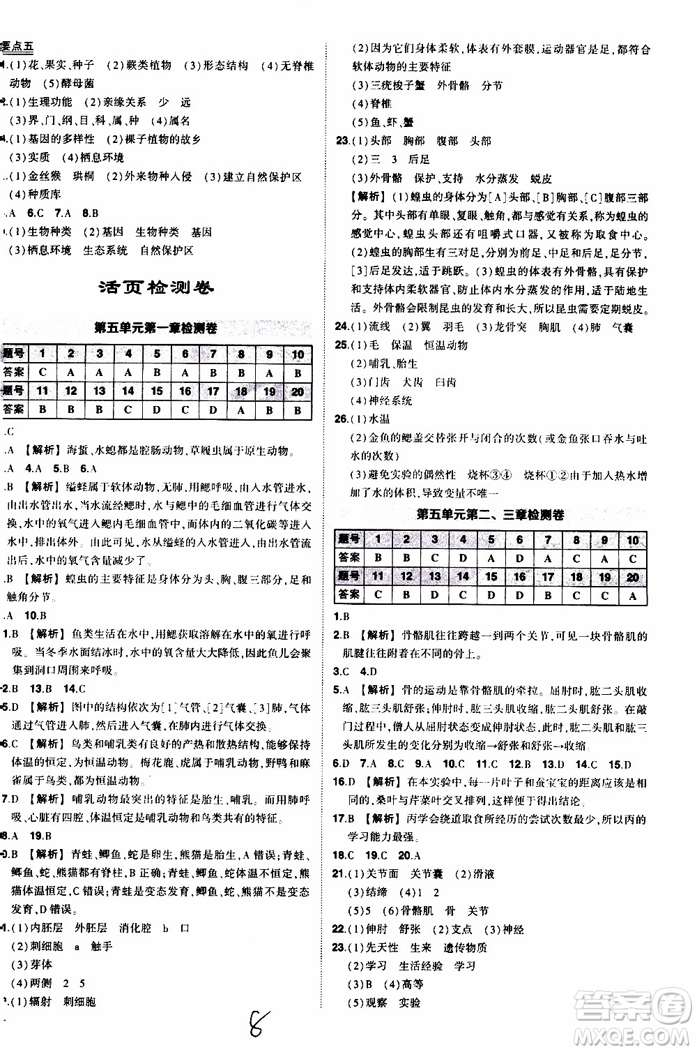 狀語成才路2019年狀元導(dǎo)練八年級上冊生物人教版參考答案