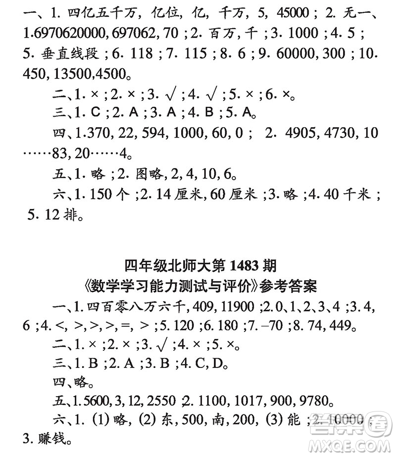 2019年小學生數(shù)學報四年級上學期第1483期答案