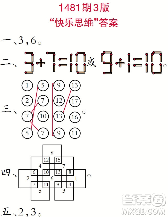 2019年小學生數(shù)學報一年級上學期第1481期答案