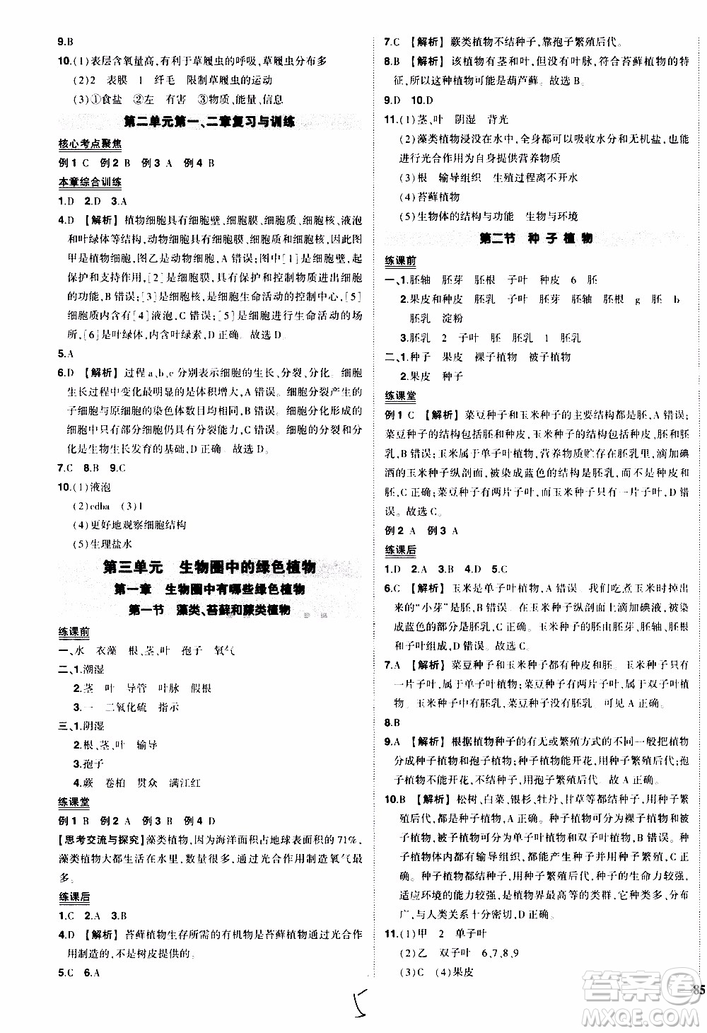 狀語(yǔ)成才路2019年?duì)钤獙?dǎo)練七年級(jí)上冊(cè)生物人教版參考答案