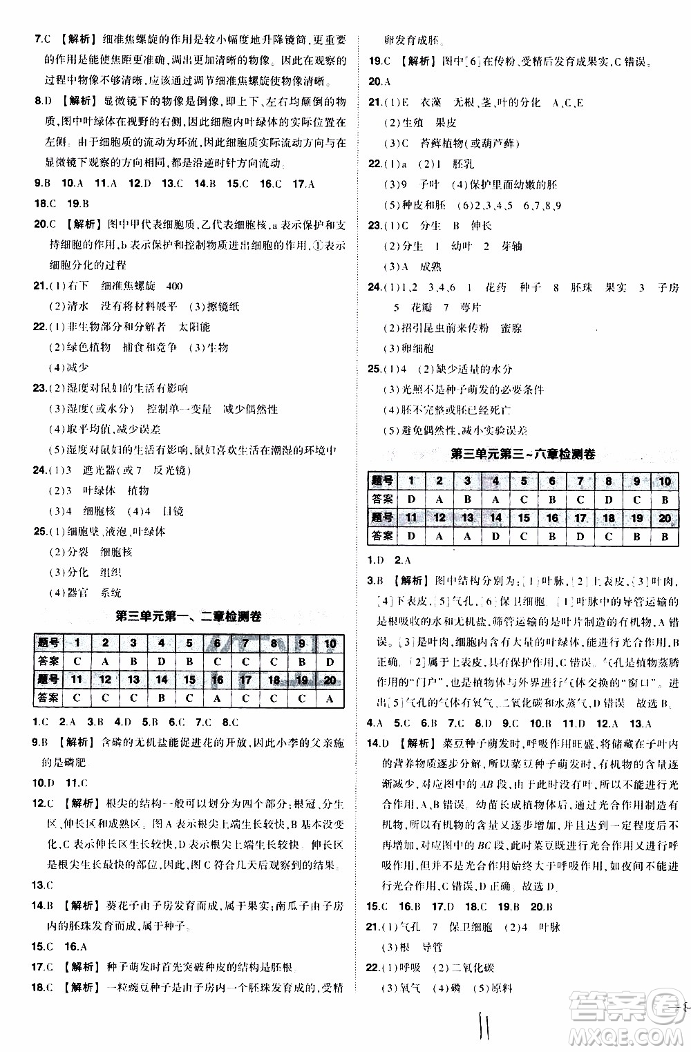 狀語(yǔ)成才路2019年?duì)钤獙?dǎo)練七年級(jí)上冊(cè)生物人教版參考答案