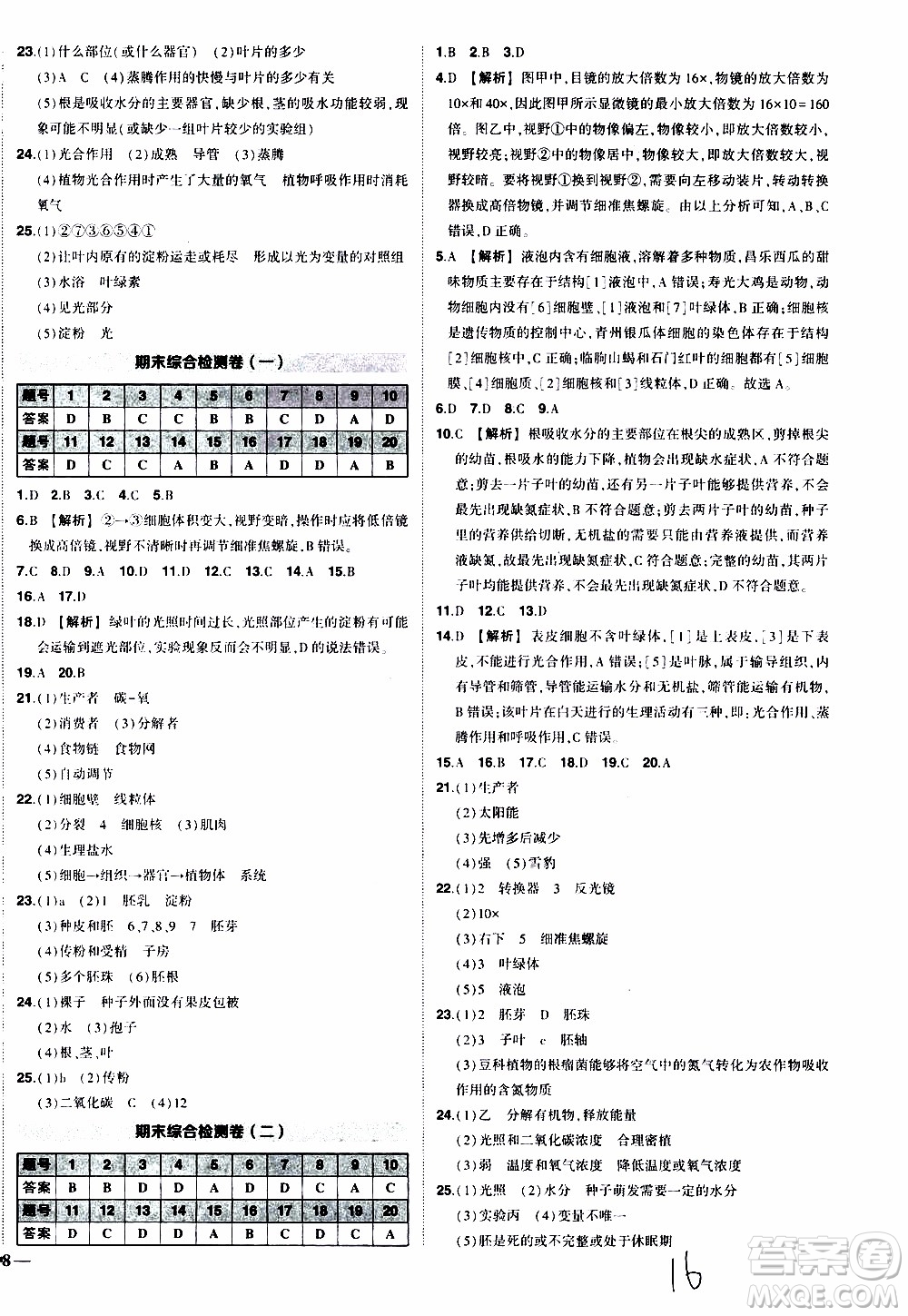 狀語(yǔ)成才路2019年?duì)钤獙?dǎo)練七年級(jí)上冊(cè)生物人教版參考答案