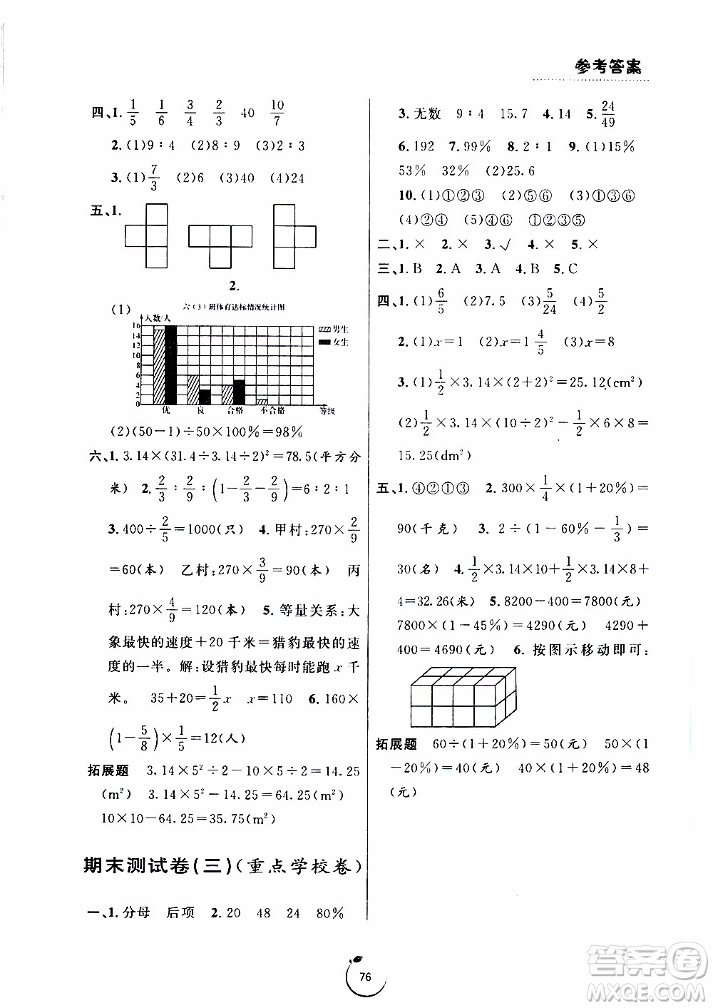 寧波出版社2019年浙江好卷數(shù)學(xué)六年級上冊BS版北師版參考答案