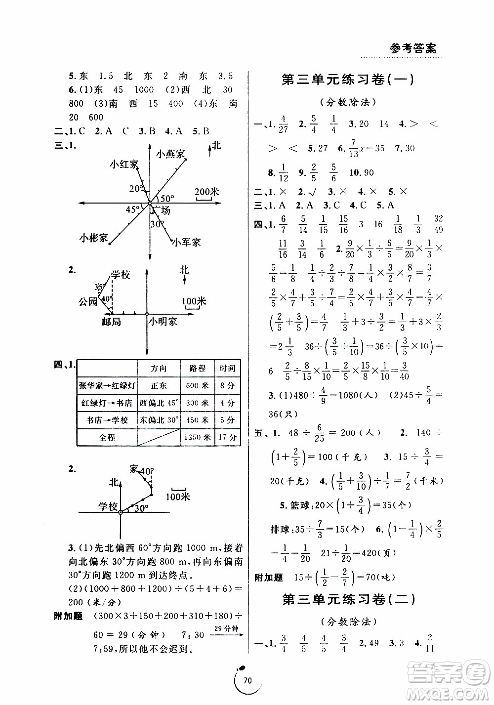 寧波出版社2019年浙江好卷數(shù)學六年級上冊RJ人教版參考答案