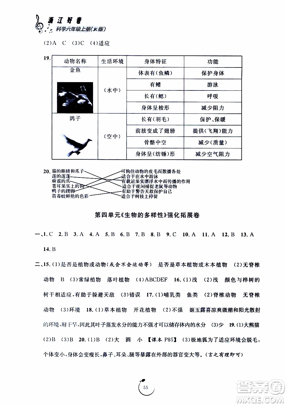 寧波出版社2019年浙江好卷科學(xué)六年級(jí)上冊(cè)JK教科版參考答案