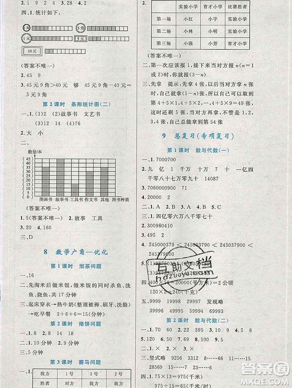 2019年秋新版小學(xué)同步測控優(yōu)化設(shè)計(jì)四年級數(shù)學(xué)上冊人教增強(qiáng)版陜西專版答案