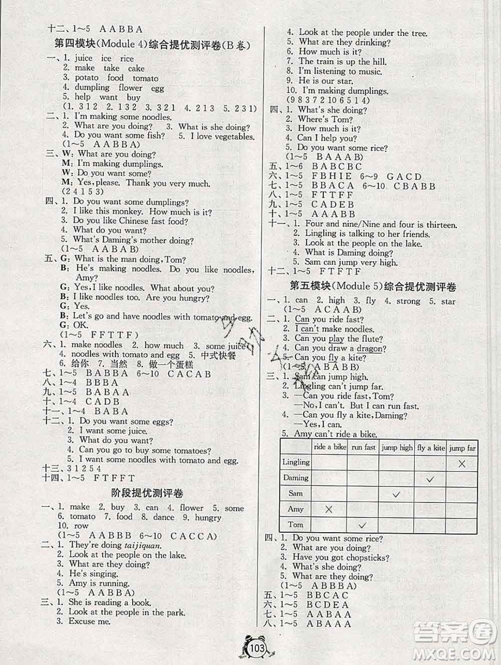 2019新版單元雙測同步達標活頁試卷四年級英語上冊外研版答案