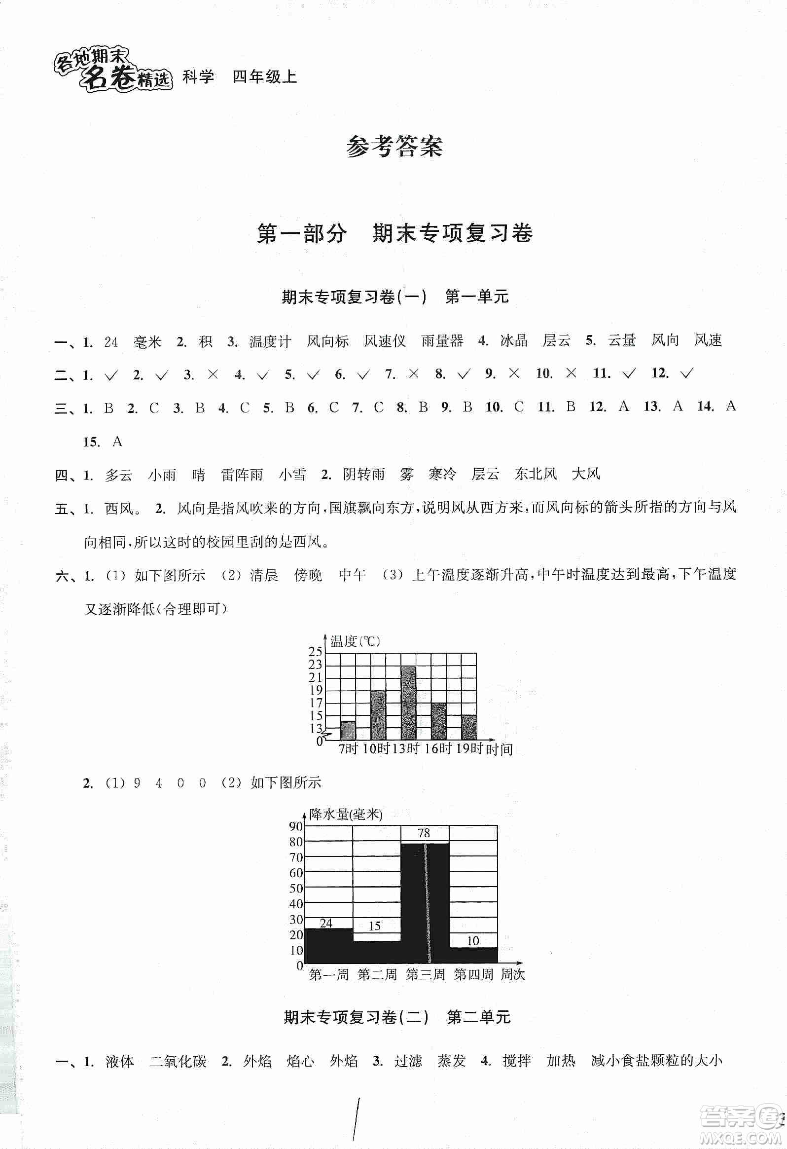 浙江教育出版社2019各地期末名卷精選四年級科學(xué)上冊人教版答案