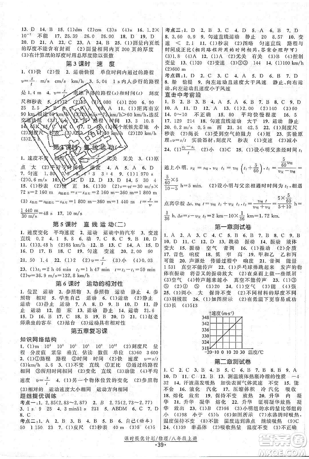 江蘇人民出版社2019課時提優(yōu)計劃作業(yè)本八年級物理上冊國標蘇科版答案