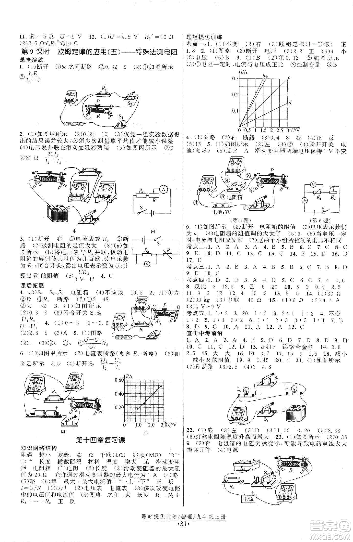 江蘇人民出版社2019課時提優(yōu)計劃作業(yè)本九年級物理上冊國標(biāo)蘇科版答案