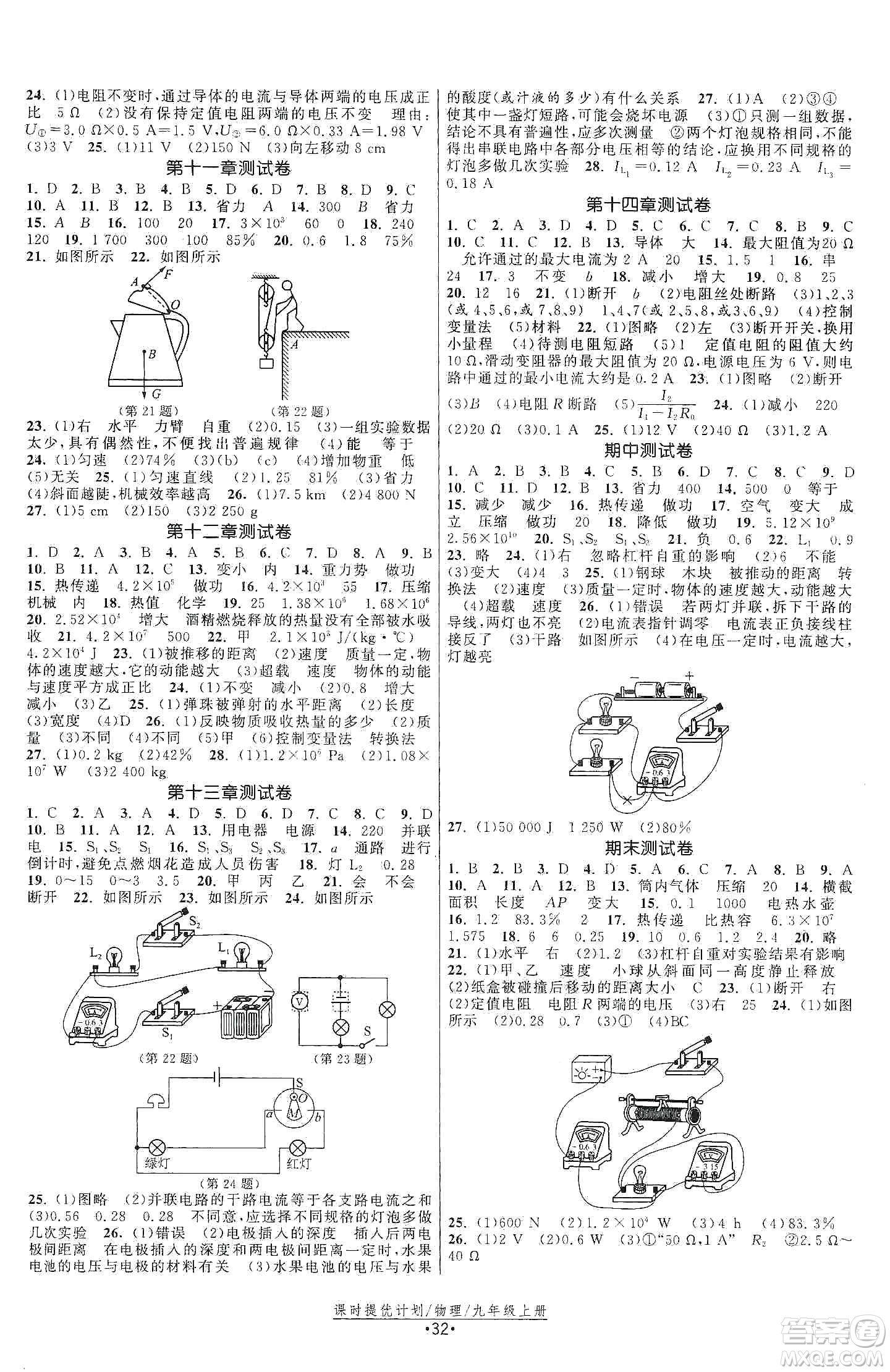 江蘇人民出版社2019課時提優(yōu)計劃作業(yè)本九年級物理上冊國標(biāo)蘇科版答案