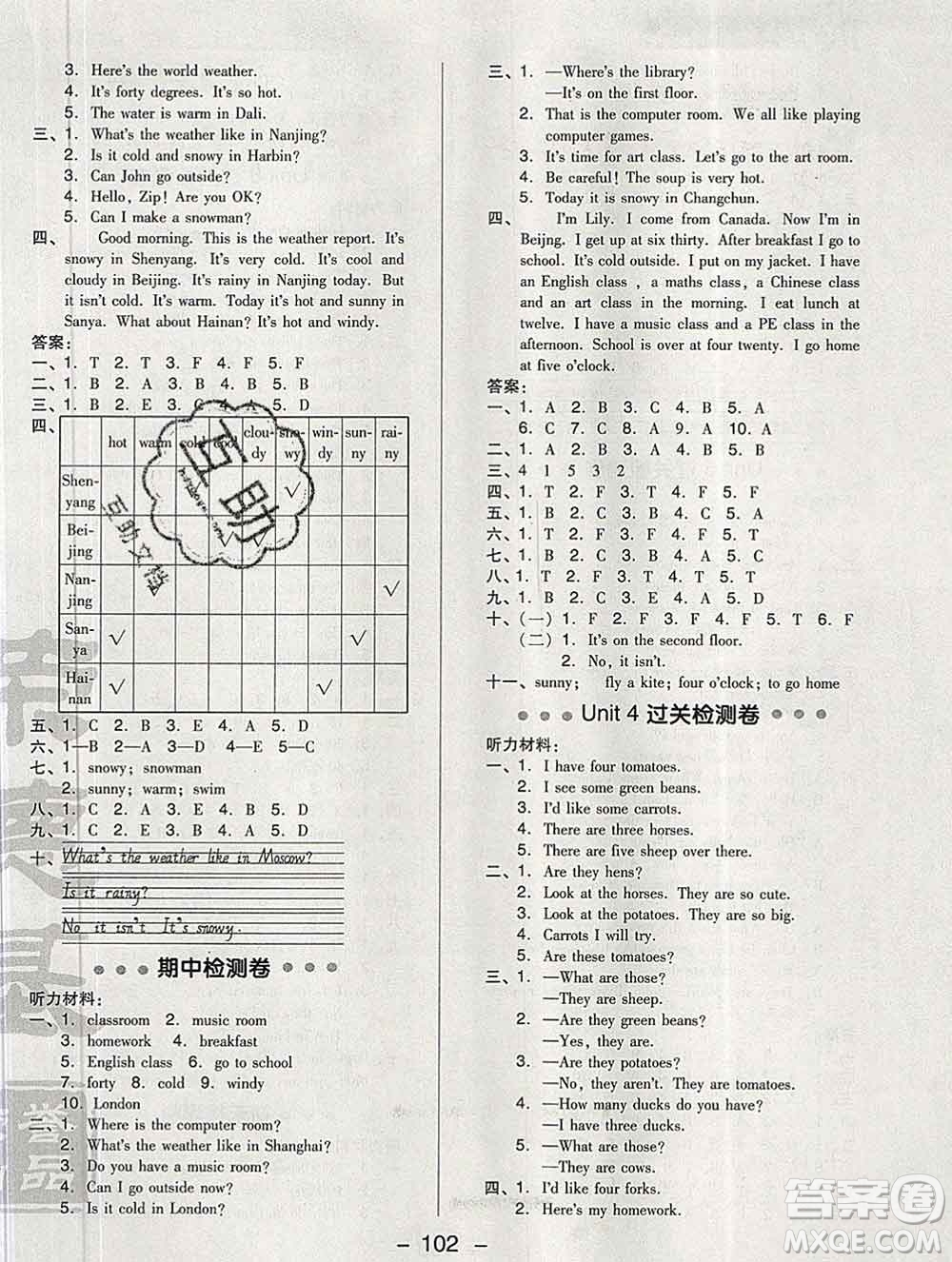 2020綜合應(yīng)用創(chuàng)新題典中點(diǎn)四年級(jí)英語(yǔ)下冊(cè)人教版答案