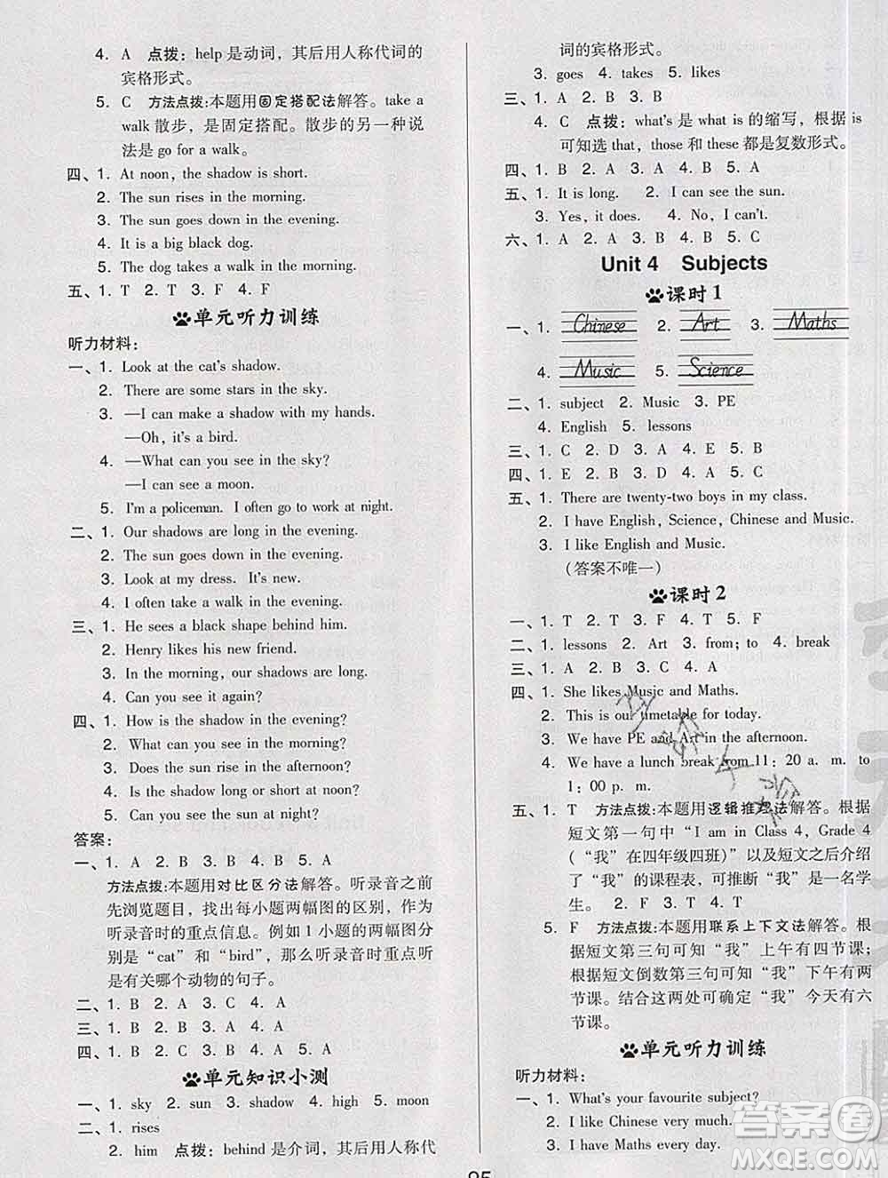 2020綜合應(yīng)用創(chuàng)新題典中點(diǎn)四年級英語下冊滬教牛津版答案