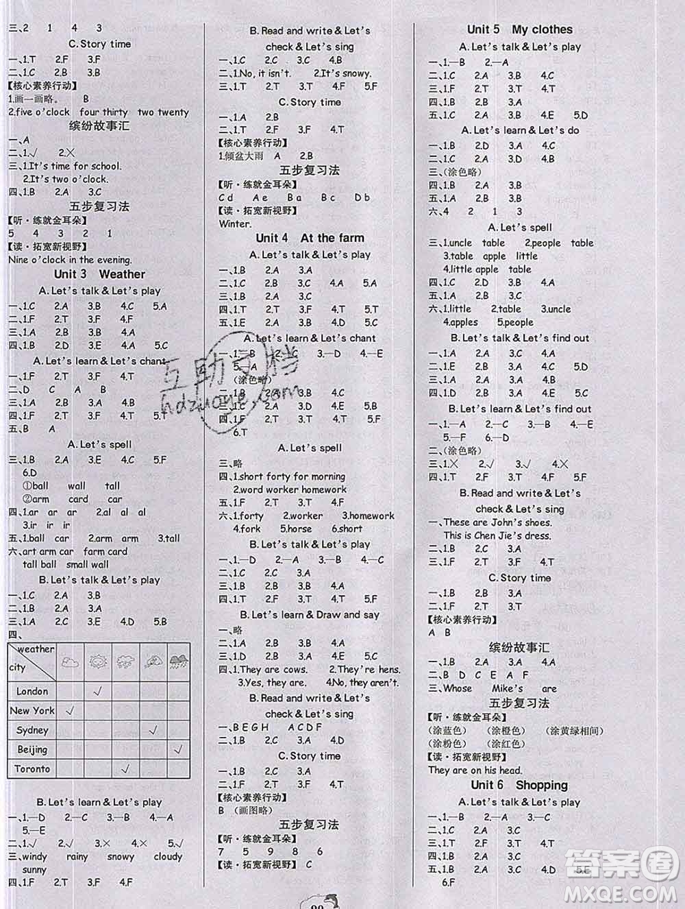 延邊大學(xué)出版社2020新版世紀(jì)金榜金榜小博士四年級英語下冊人教版答案