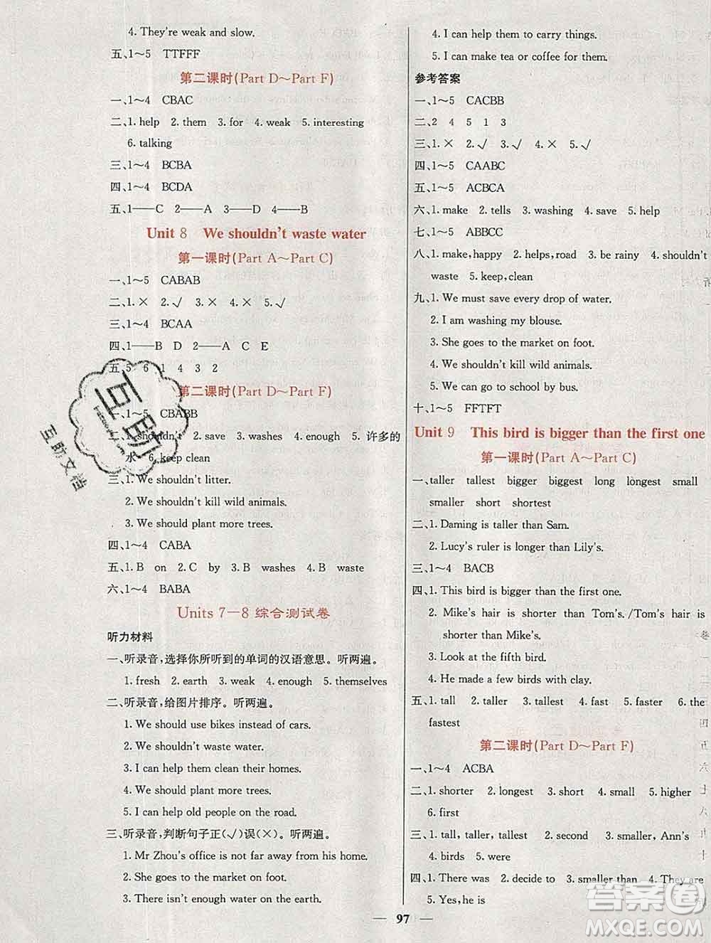 沈陽出版社2019年秋課堂點睛六年級英語上冊湘少版參考答案