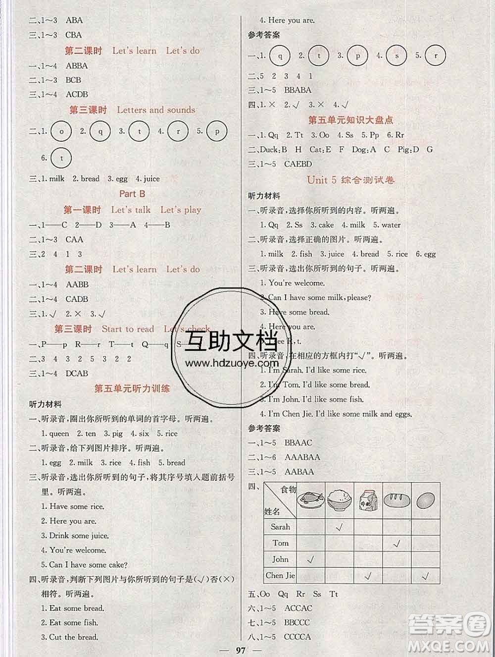 沈陽出版社2019年秋課堂點(diǎn)睛三年級英語上冊人教版參考答案