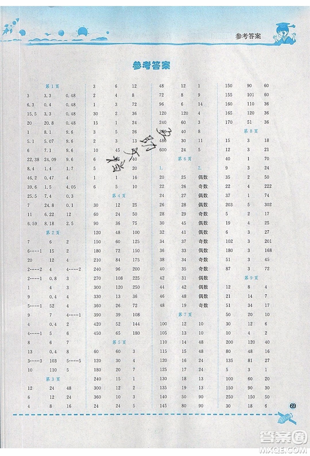 2020年春黃岡小狀元口算速算練習(xí)冊五年級數(shù)學(xué)下冊最新修訂版參考答案