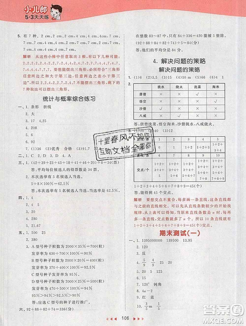 2020年春小兒郎53天天練六年級數(shù)學(xué)下冊北師版參考答案