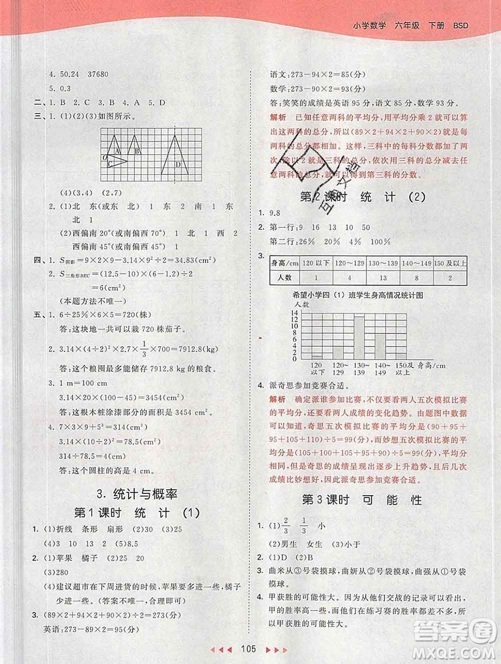 2020年春小兒郎53天天練六年級數(shù)學(xué)下冊北師版參考答案