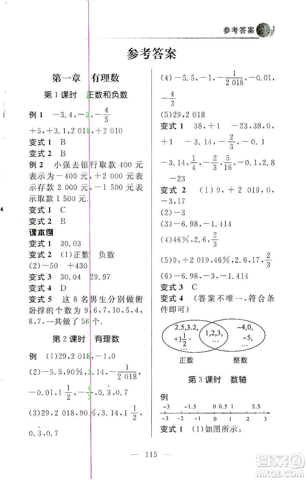 齊魯書(shū)社2019初中數(shù)學(xué)例題變式訓(xùn)練七年級(jí)上冊(cè)人教版答案