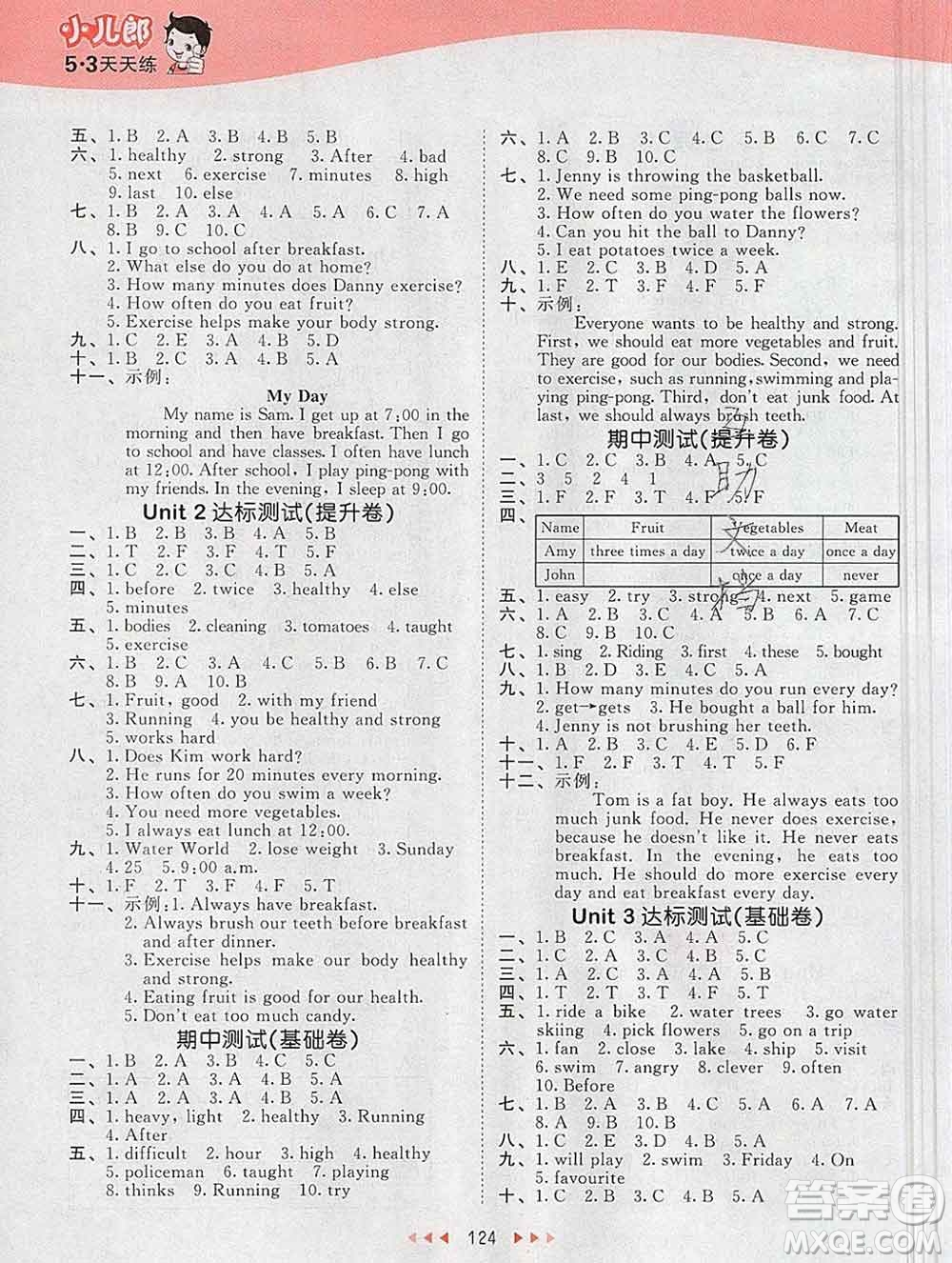 2020年春小兒郎53天天練六年級(jí)英語(yǔ)下冊(cè)冀教版參考答案